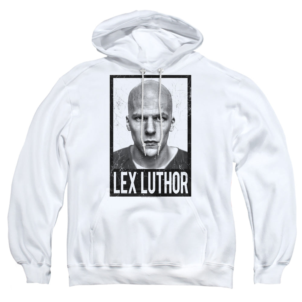 AN OFFCIALLY LICENSED BATMAN V SUPERMAN LUTHOR ADULT UNISEX PULLOVER HOODIE WHITE