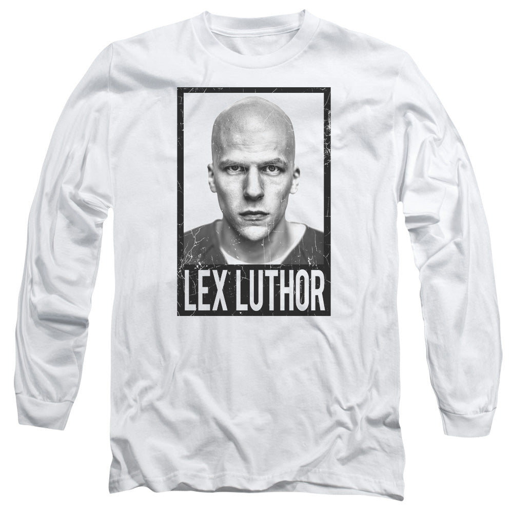 AN OFFCIALLY LICENSED BATMAN V SUPERMAN LUTHOR MEN'S LONG SLEEVE T-SHIRT WHITE