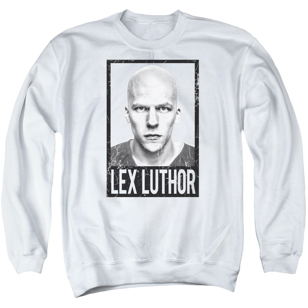 AN OFFCIALLY LICENSED BATMAN V SUPERMAN LUTHOR ADULT UNISEX CREWNECK SWEATSHIRT WHITE