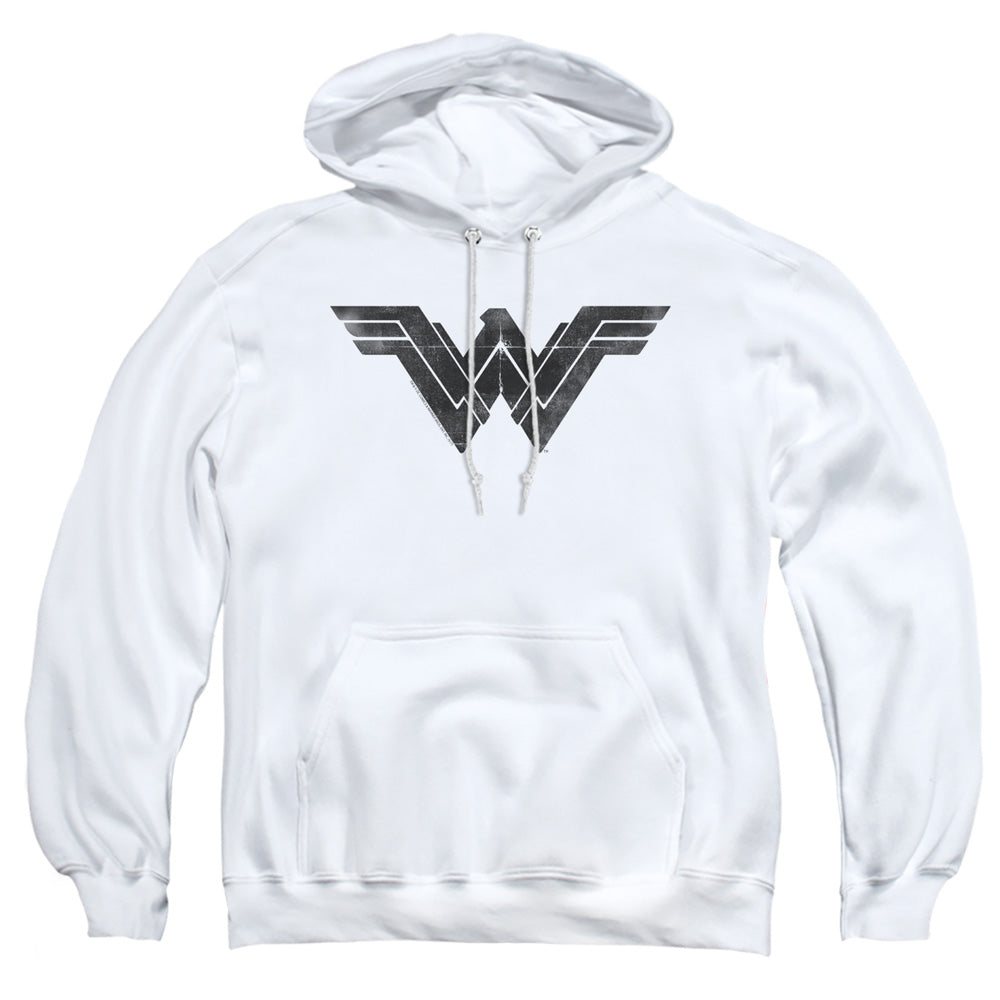 AN OFFCIALLY LICENSED BATMAN V SUPERMAN FOLDED AND DISTRESSED ADULT UNISEX PULLOVER HOODIE WHITE