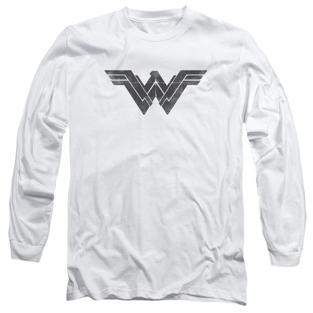 AN OFFCIALLY LICENSED BATMAN V SUPERMAN FOLDED AND DISTRESSED MEN'S LONG SLEEVE T-SHIRT WHITE