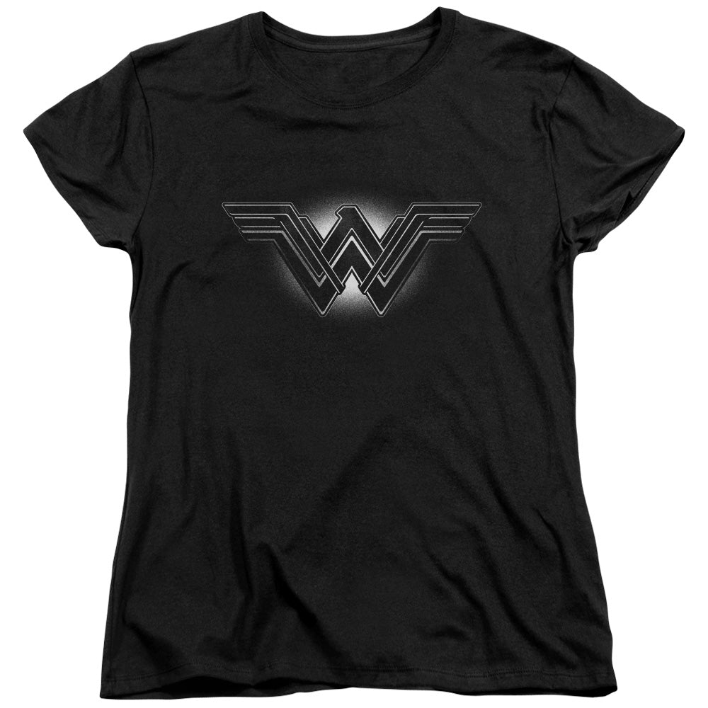 AN OFFCIALLY LICENSED BATMAN V SUPERMAN GLOW EMBLEM WOMEN'S REGULAR FIT T-SHIRT BLACK