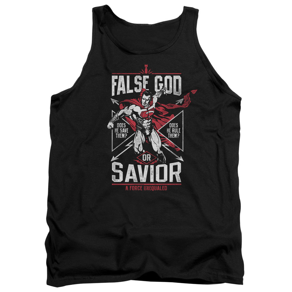 AN OFFCIALLY LICENSED BATMAN V SUPERMAN FALSE GOD OR SAVIOR ADULT UNISEX TANK TOP BLACK