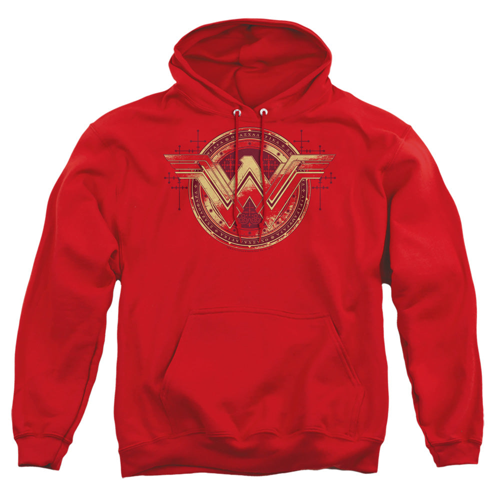 AN OFFCIALLY LICENSED BATMAN V SUPERMAN WONDER SHIELD ADULT UNISEX PULLOVER HOODIE RED