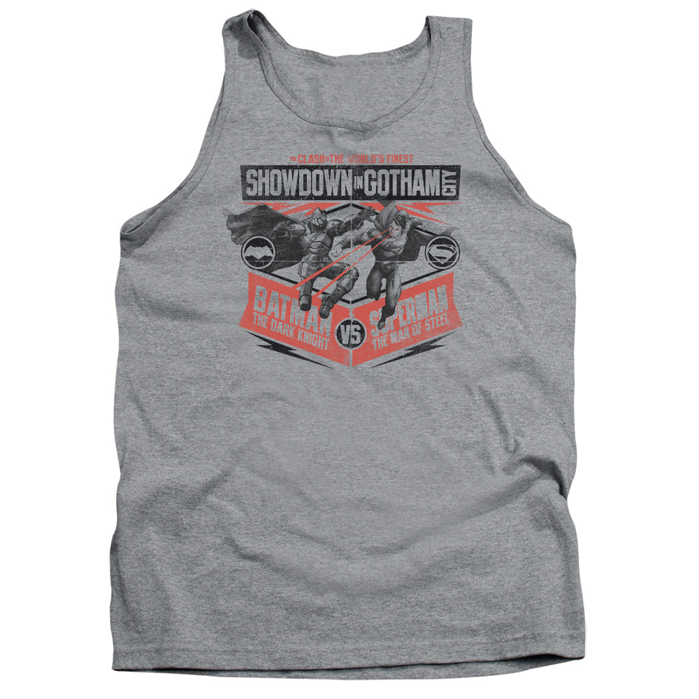 AN OFFCIALLY LICENSED BATMAN V SUPERMAN SHOWDOWN IN GOTHAM ADULT UNISEX TANK TOP ATHLETIC HEATHER