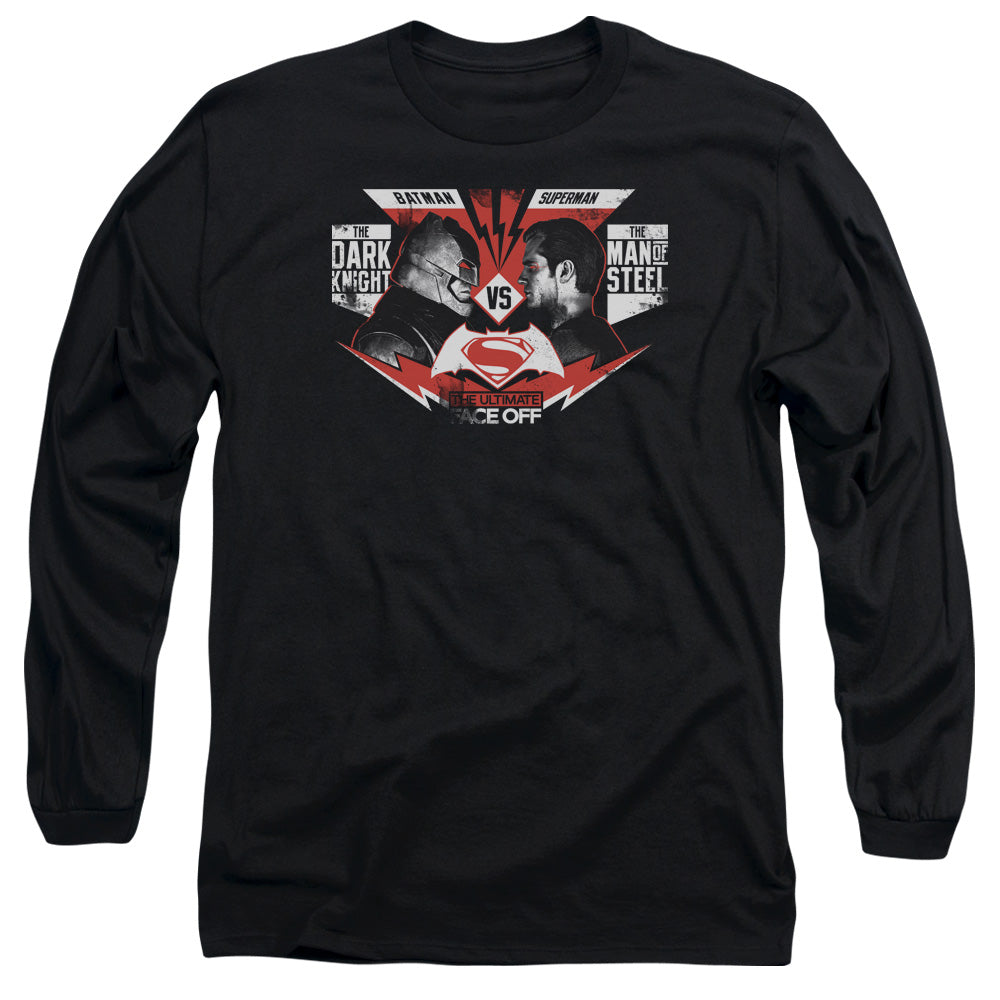 AN OFFCIALLY LICENSED BATMAN V SUPERMAN ULTIMATE FACE OFF MEN'S LONG SLEEVE T-SHIRT BLACK