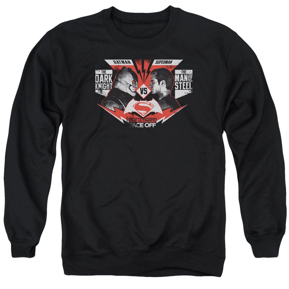 AN OFFCIALLY LICENSED BATMAN V SUPERMAN ULTIMATE FACE OFF ADULT UNISEX CREWNECK SWEATSHIRT BLACK