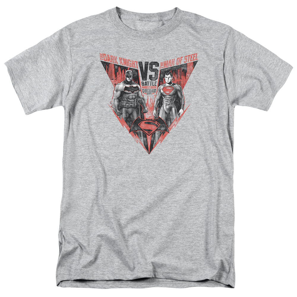 AN OFFCIALLY LICENSED BATMAN V SUPERMAN BATLLE FOR GOTHAM MEN'S REGULAR FIT T-SHIRT ATHLETIC HEATHER