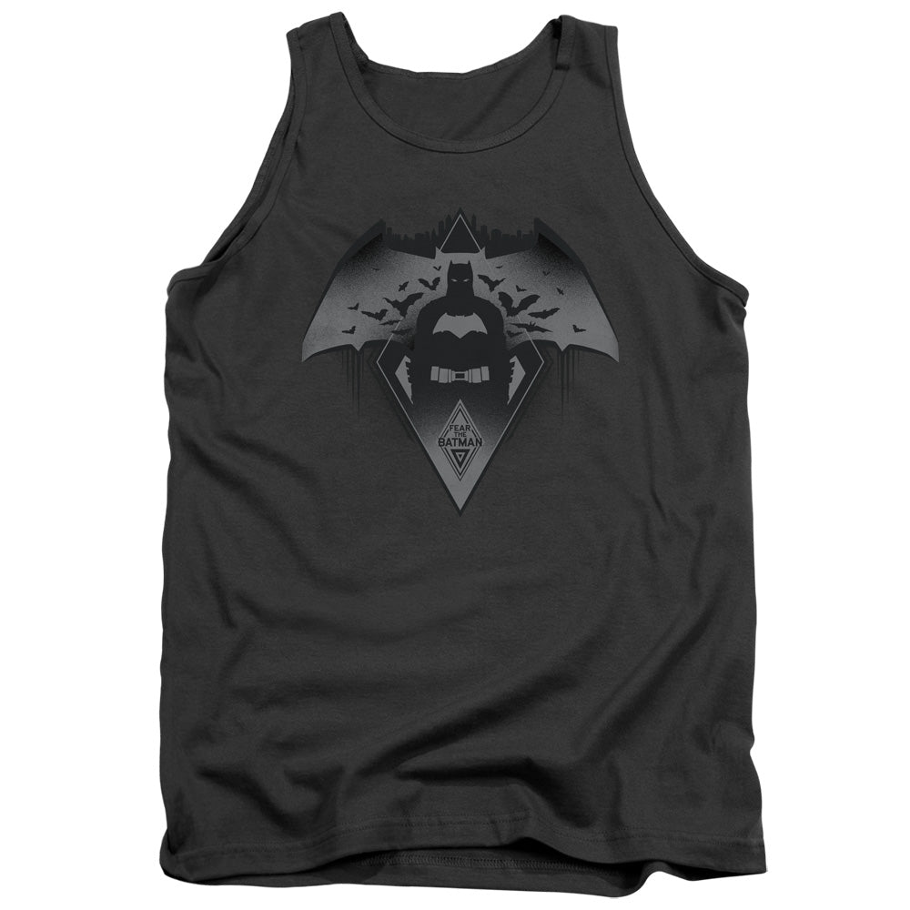 AN OFFCIALLY LICENSED BATMAN V SUPERMAN FEAR ADULT UNISEX TANK TOP CHARCOAL
