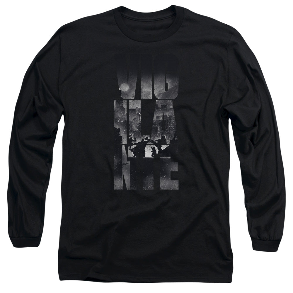 AN OFFCIALLY LICENSED BATMAN V SUPERMAN RAINY VIGLANTE MEN'S LONG SLEEVE T-SHIRT BLACK