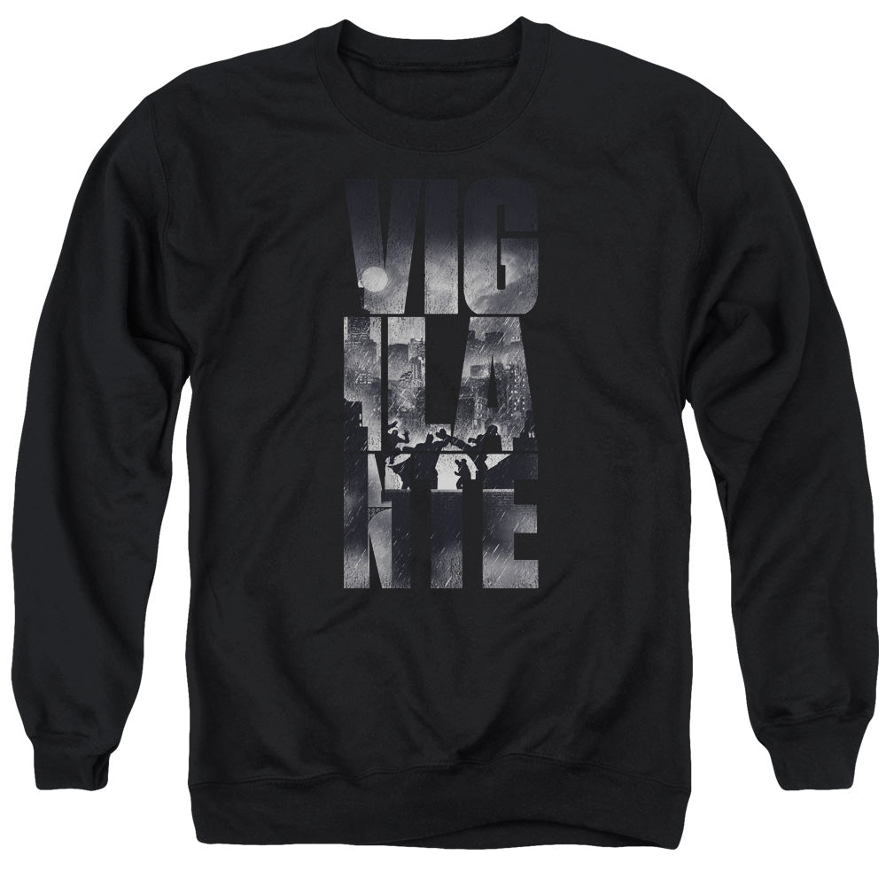 AN OFFCIALLY LICENSED BATMAN V SUPERMAN RAINY VIGLANTE ADULT UNISEX CREWNECK SWEATSHIRT BLACK
