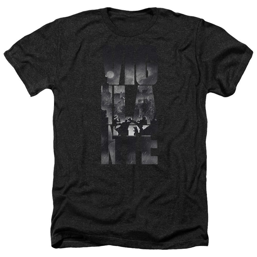 AN OFFCIALLY LICENSED BATMAN V SUPERMAN RAINY VIGLANTE MEN'S HEATHER T-SHIRT CHARCOAL