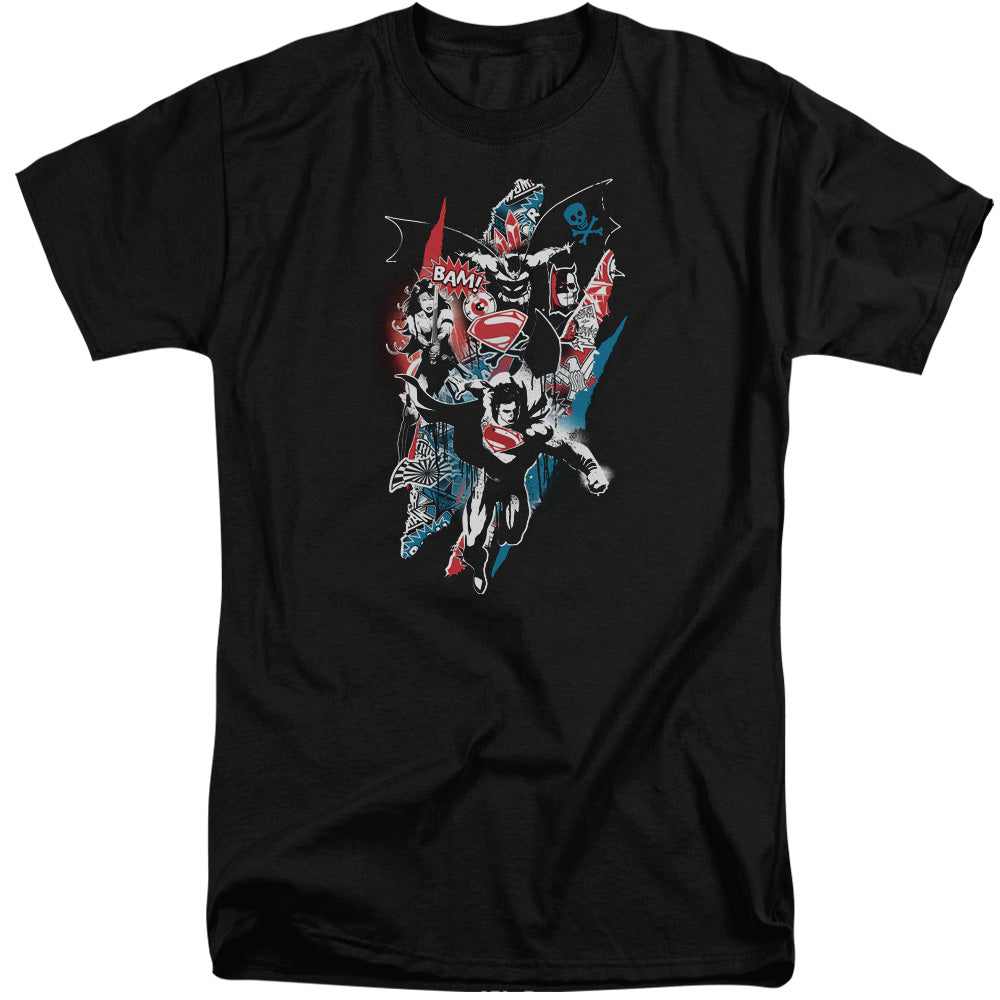 AN OFFCIALLY LICENSED BATMAN V SUPERMAN RIPPED TRIO 2 MEN'S TALL FIT T-SHIRT BLACK