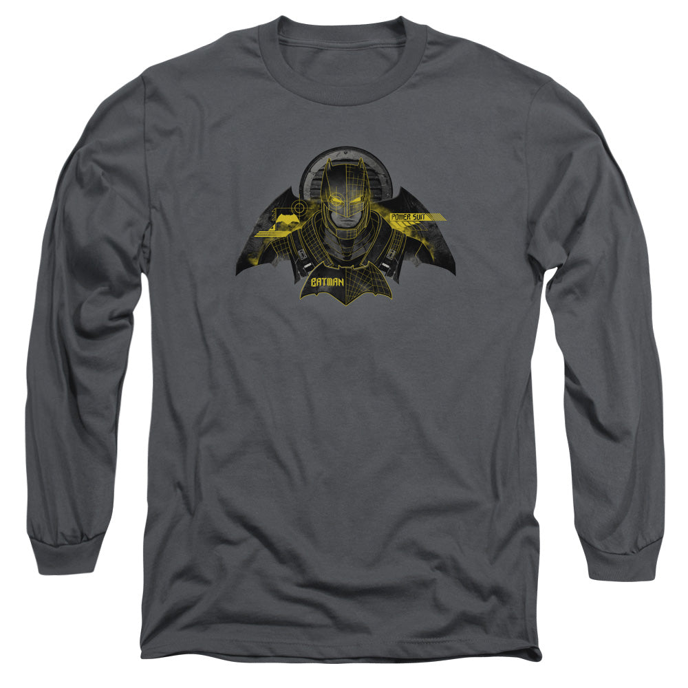 AN OFFCIALLY LICENSED BATMAN V SUPERMAN BATMAN TECH MEN'S LONG SLEEVE T-SHIRT CHARCOAL