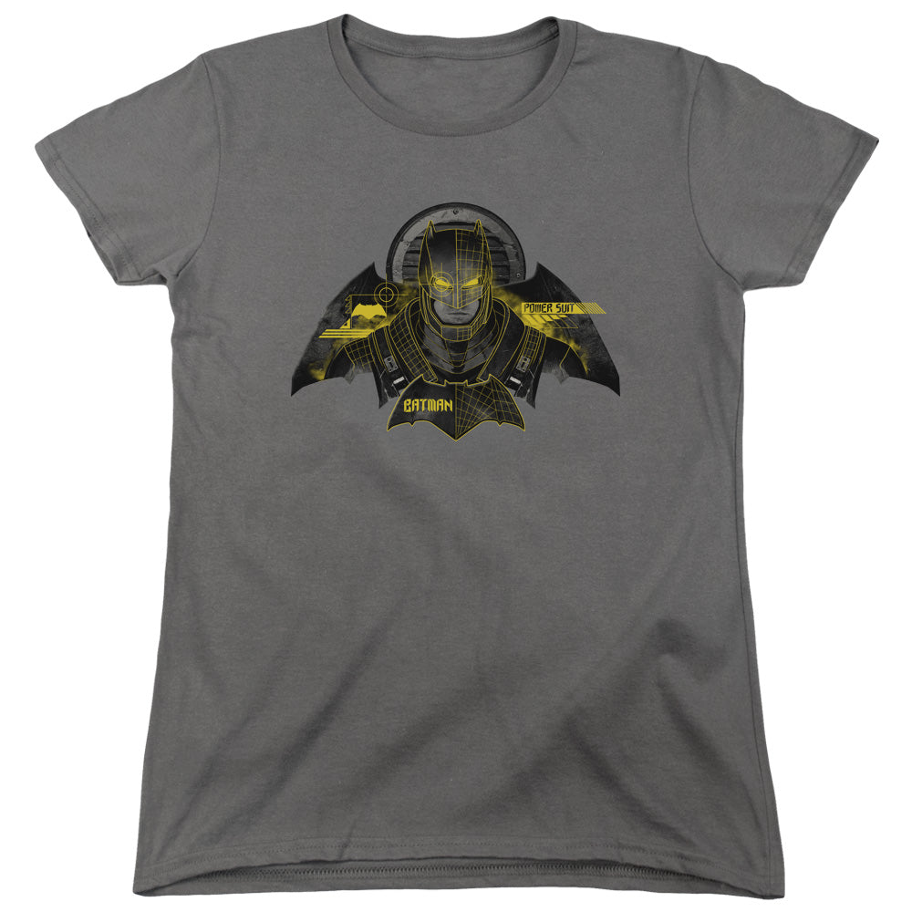 AN OFFCIALLY LICENSED BATMAN V SUPERMAN BATMAN TECH WOMEN'S REGULAR FIT T-SHIRT CHARCOAL