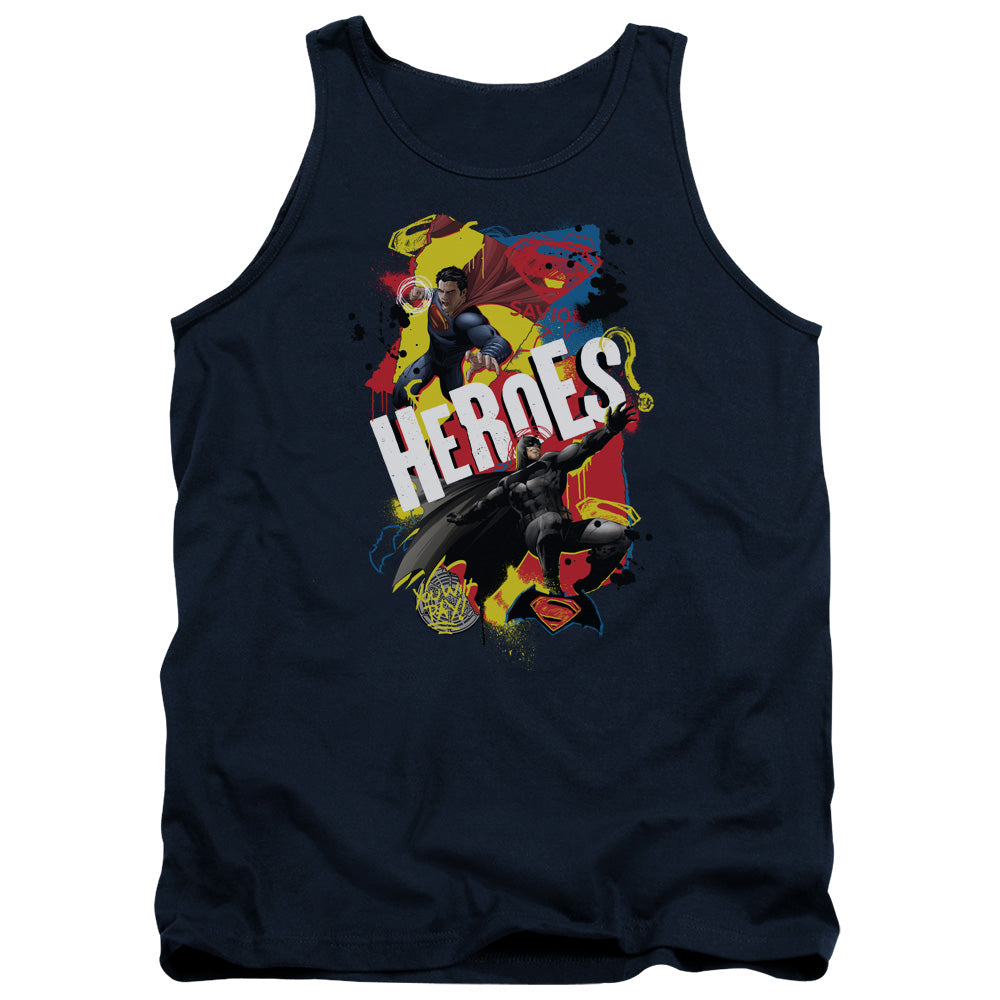 AN OFFCIALLY LICENSED BATMAN V SUPERMAN DOUBLE HERO ADULT UNISEX TANK TOP NAVY