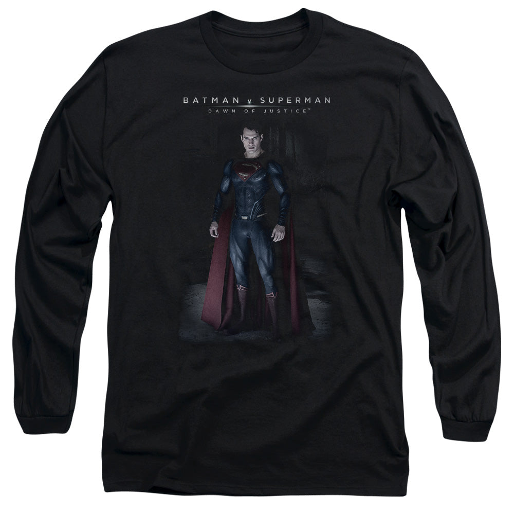 AN OFFCIALLY LICENSED BATMAN V SUPERMAN STAND TALL MEN'S LONG SLEEVE T-SHIRT BLACK