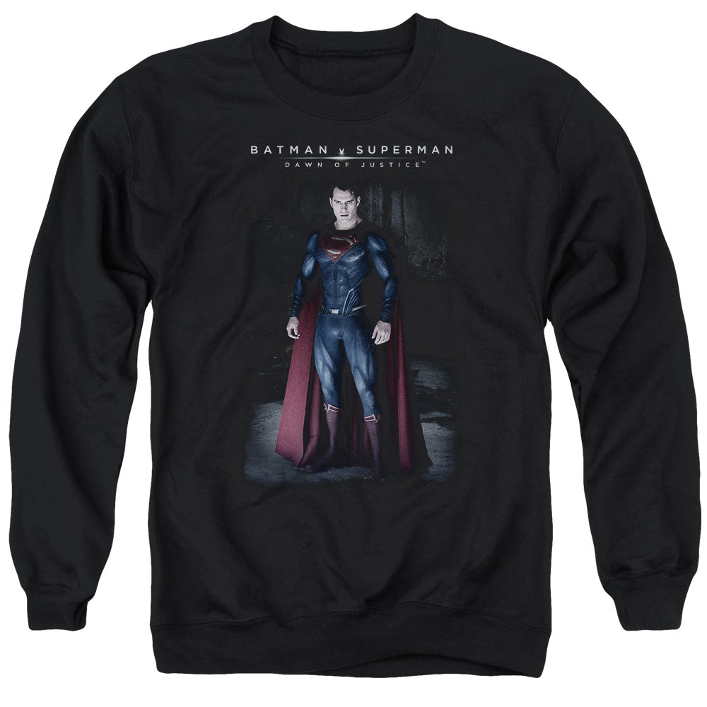 AN OFFCIALLY LICENSED BATMAN V SUPERMAN STAND TALL ADULT UNISEX CREWNECK SWEATSHIRT BLACK