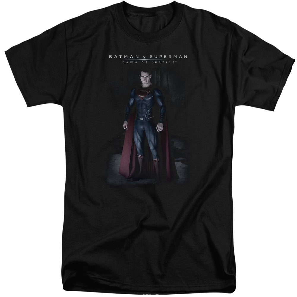 AN OFFCIALLY LICENSED BATMAN V SUPERMAN STAND TALL MEN'S TALL FIT T-SHIRT BLACK