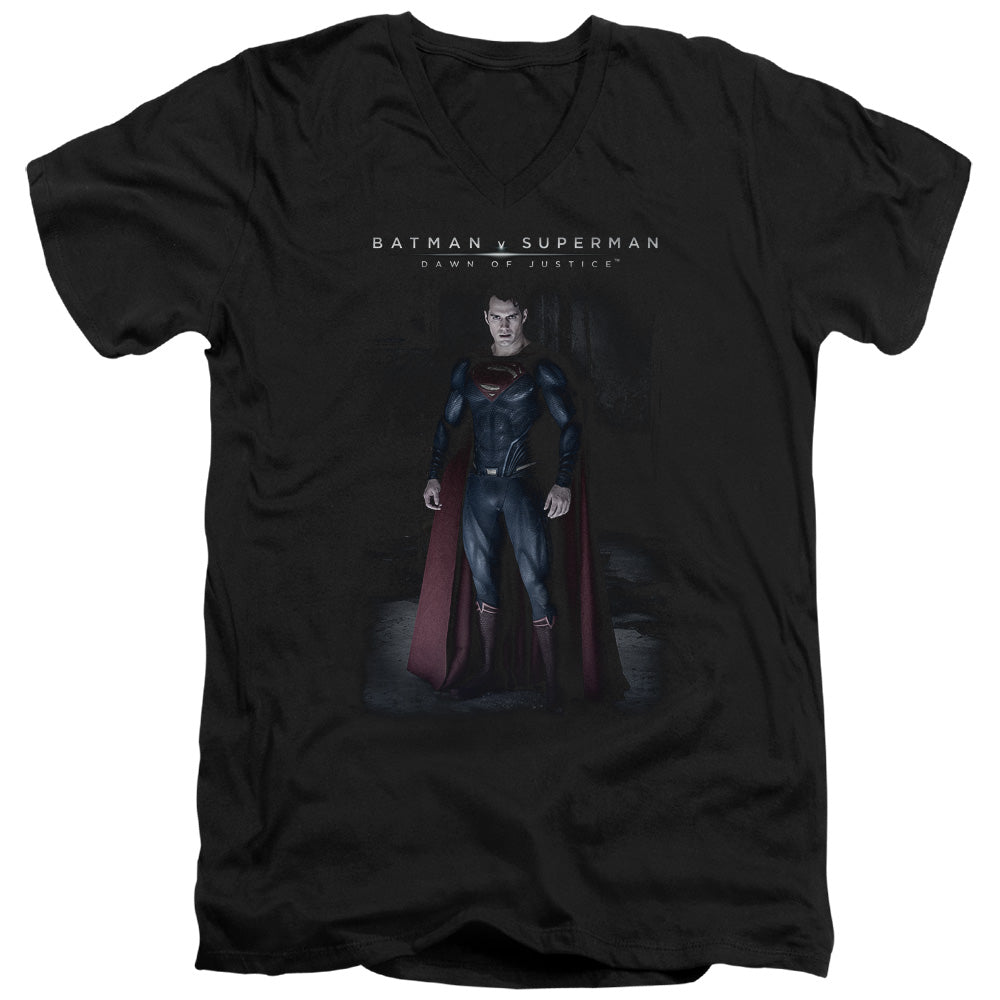 AN OFFCIALLY LICENSED BATMAN V SUPERMAN STAND TALL MEN'S V-NECK T-SHIRT BLACK