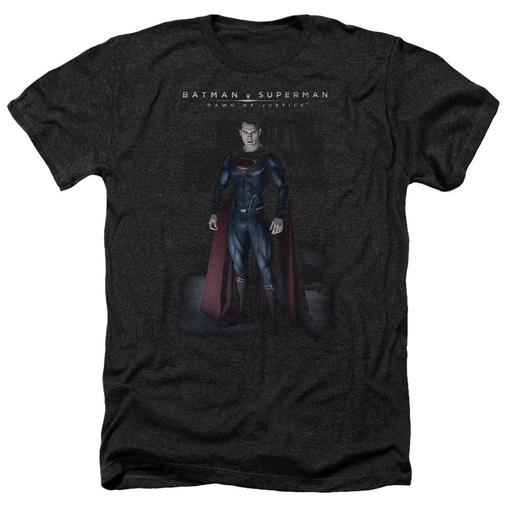 AN OFFCIALLY LICENSED BATMAN V SUPERMAN STAND TALL MEN'S HEATHER T-SHIRT CHARCOAL