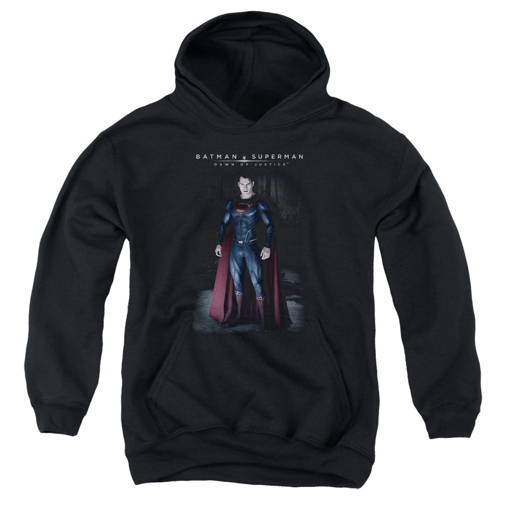 AN OFFCIALLY LICENSED BATMAN V SUPERMAN STAND TALL YOUTH HOODIE BLACK