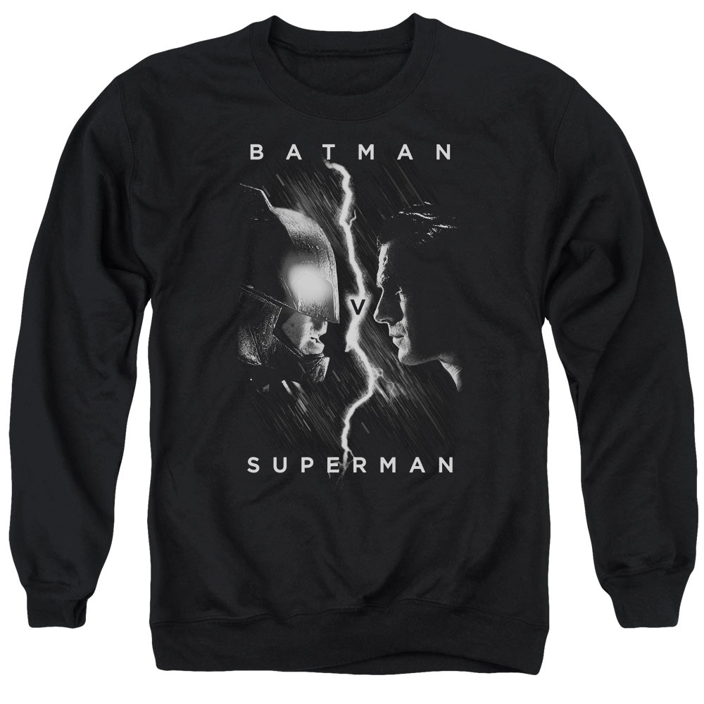 AN OFFCIALLY LICENSED BATMAN V SUPERMAN FACE TO FACE ADULT UNISEX CREWNECK SWEATSHIRT BLACK