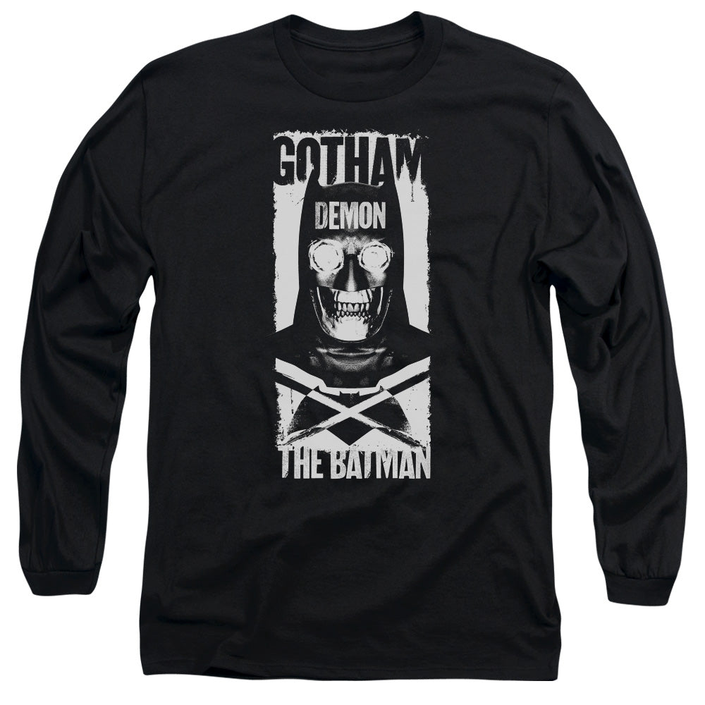 AN OFFCIALLY LICENSED BATMAN V SUPERMAN DEMON BAT MEN'S LONG SLEEVE T-SHIRT BLACK
