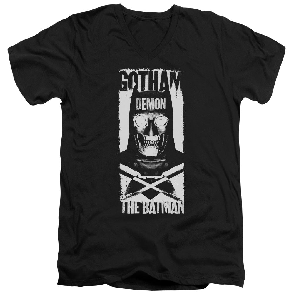AN OFFCIALLY LICENSED BATMAN V SUPERMAN DEMON BAT MEN'S V-NECK T-SHIRT BLACK