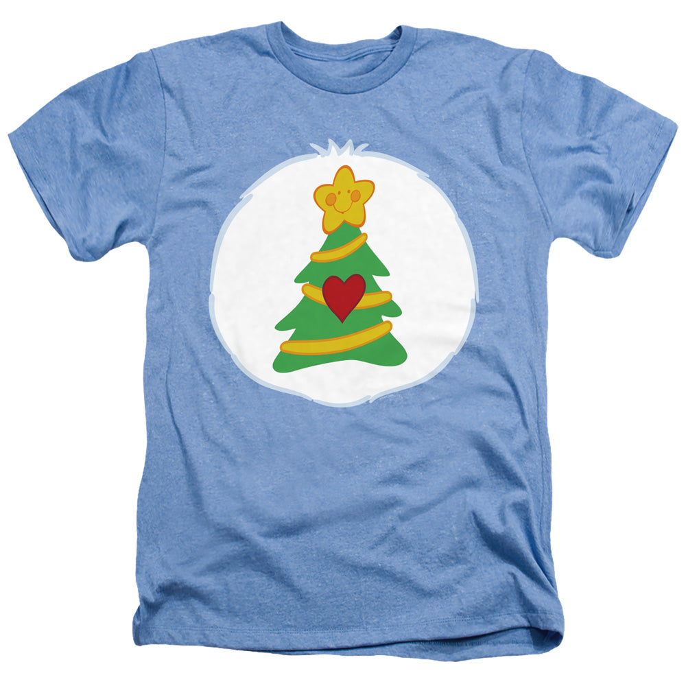 AN OFFCIALLY LICENSED CARE BEARS CHRISTMAS WISHES BELLY MEN'S HEATHER T-SHIRT LIGHT BLUE