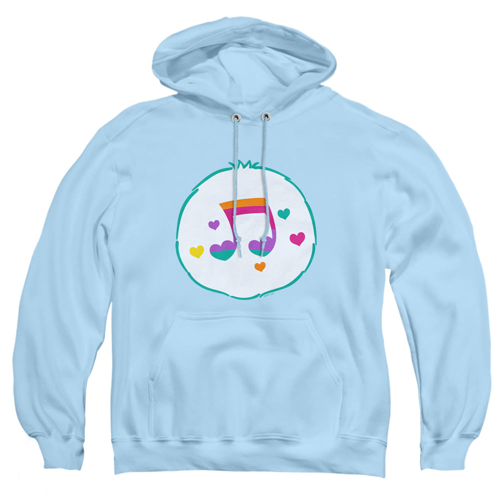 AN OFFCIALLY LICENSED CARE BEARS HEART SONG BELLY ADULT UNISEX PULLOVER HOODIE LIGHT BLUE