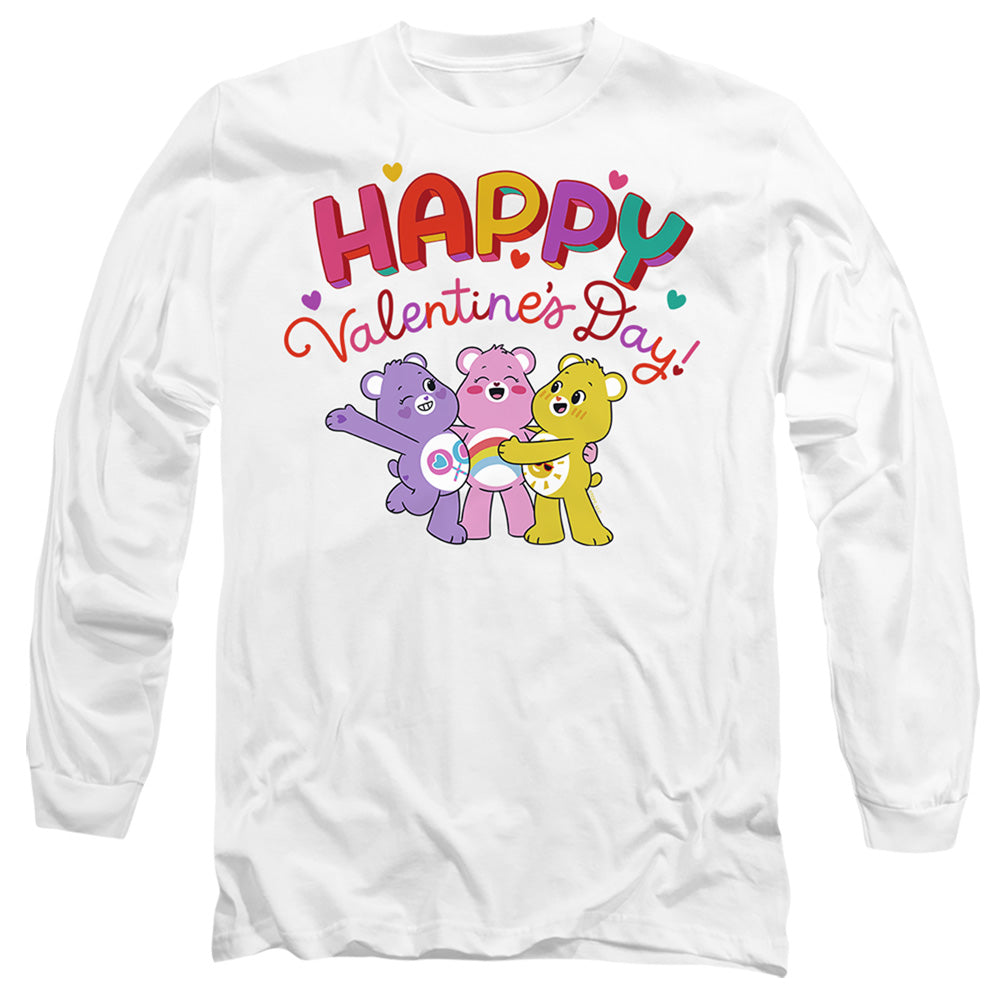 AN OFFCIALLY LICENSED CARE BEARS HAPPY VALENTINE'S DAY MEN'S LONG SLEEVE T-SHIRT WHITE