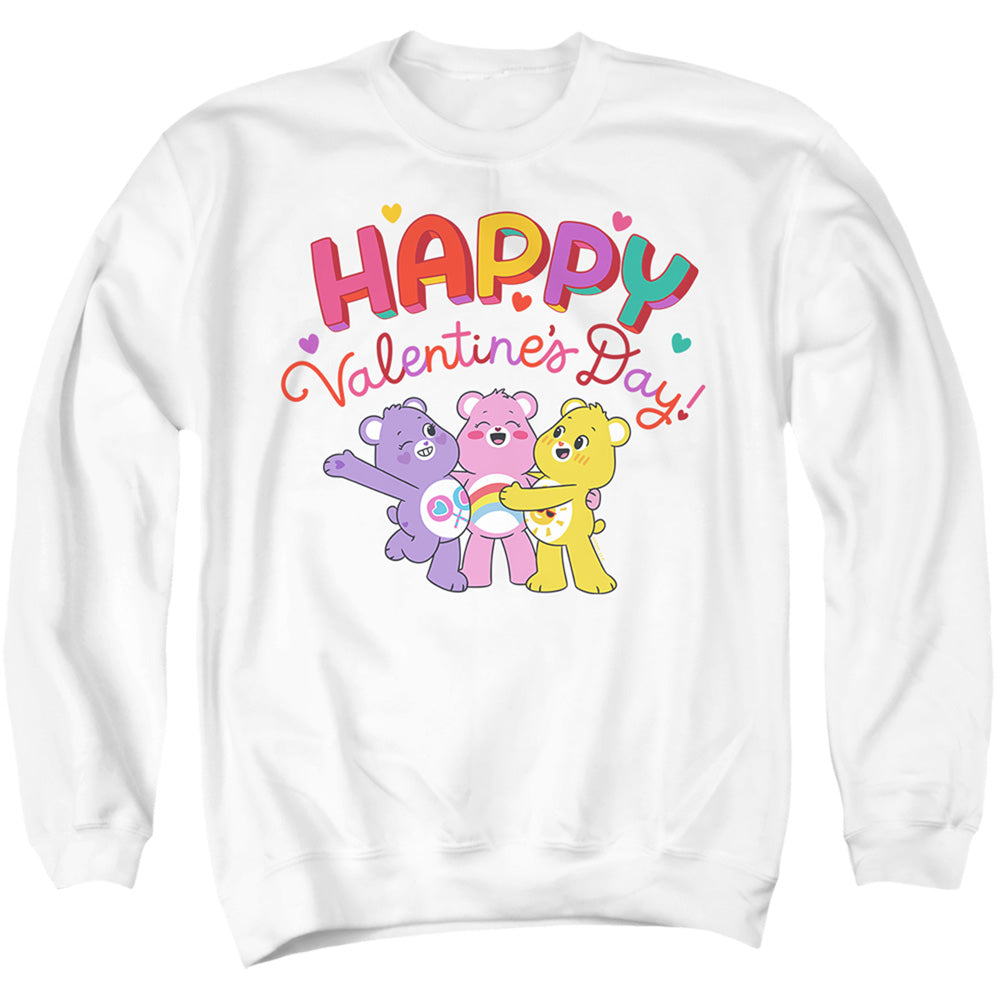 AN OFFCIALLY LICENSED CARE BEARS HAPPY VALENTINE'S DAY ADULT UNISEX CREWNECK SWEATSHIRT WHITE
