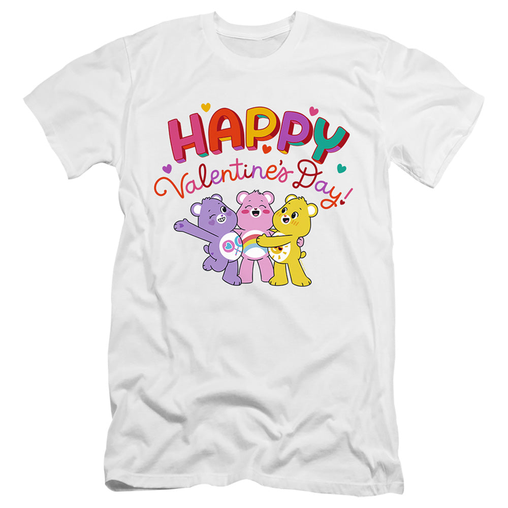 AN OFFCIALLY LICENSED CARE BEARS HAPPY VALENTINE'S DAY MEN'S PREMIUM SLIM FIT T-SHIRT WHITE