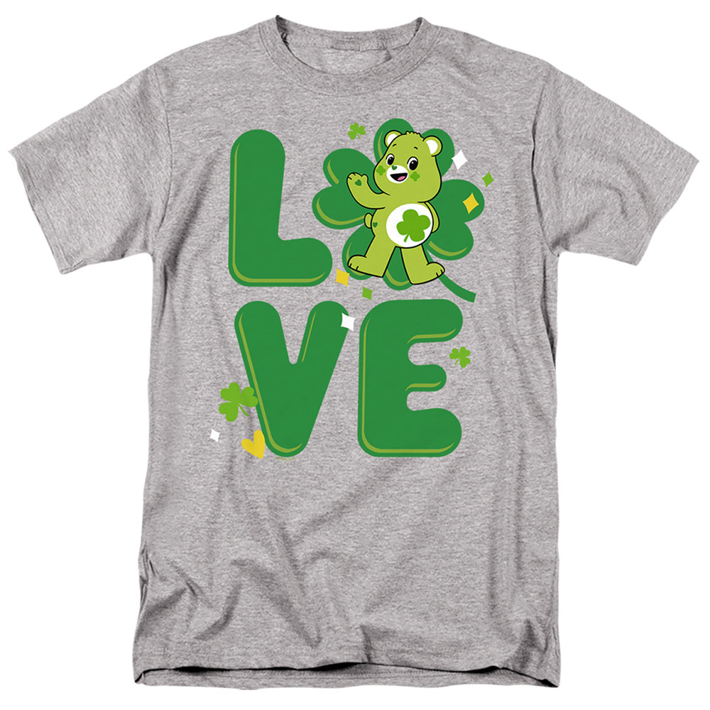 AN OFFCIALLY LICENSED CARE BEARS: UNLOCK THE MAGIC GOOD LUCK BEAR LOVE ST. PATRICK'S DAY MEN'S REGULAR FIT T-SHIRT ATHLETIC HEATHER