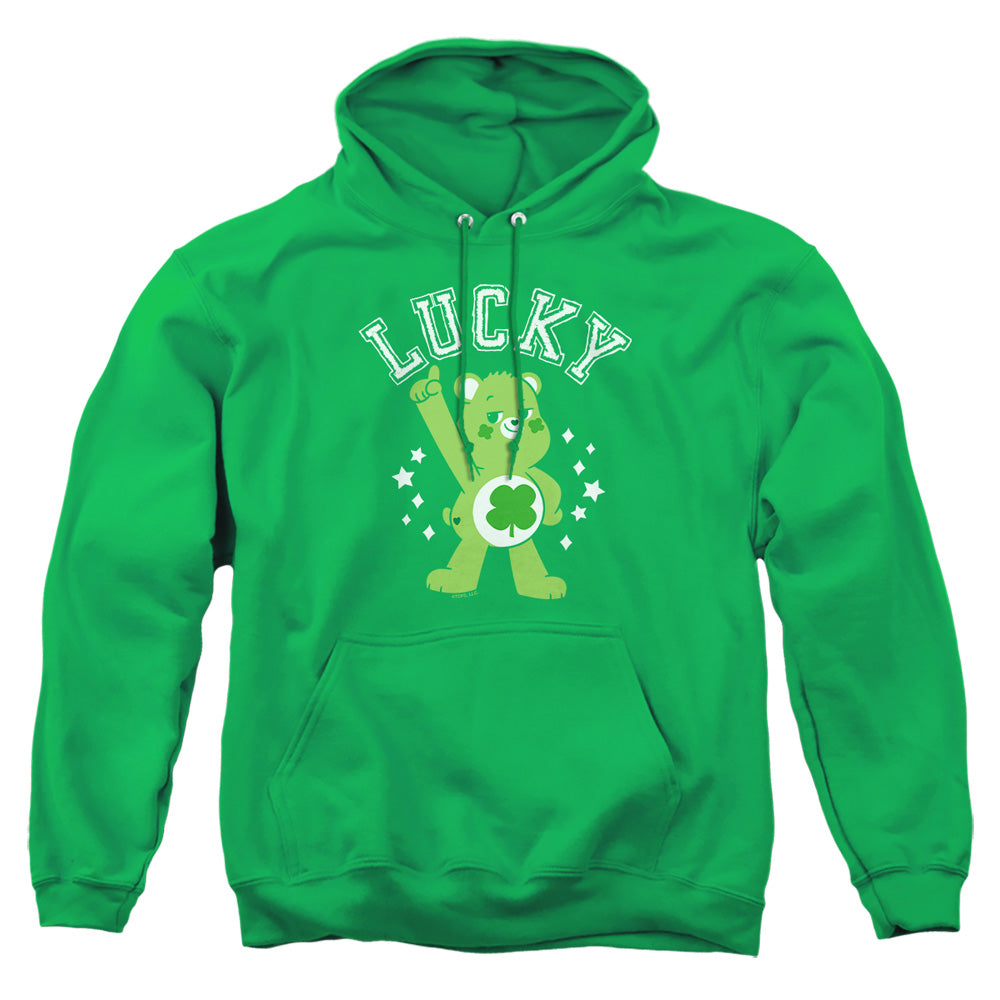 AN OFFCIALLY LICENSED CARE BEARS: UNLOCK THE MAGIC GOOD LUCK BEAR LUCKY COLLEGIATE ST. PATRICK'S DAY ADULT UNISEX PULLOVER HOODIE KELLY GREEN