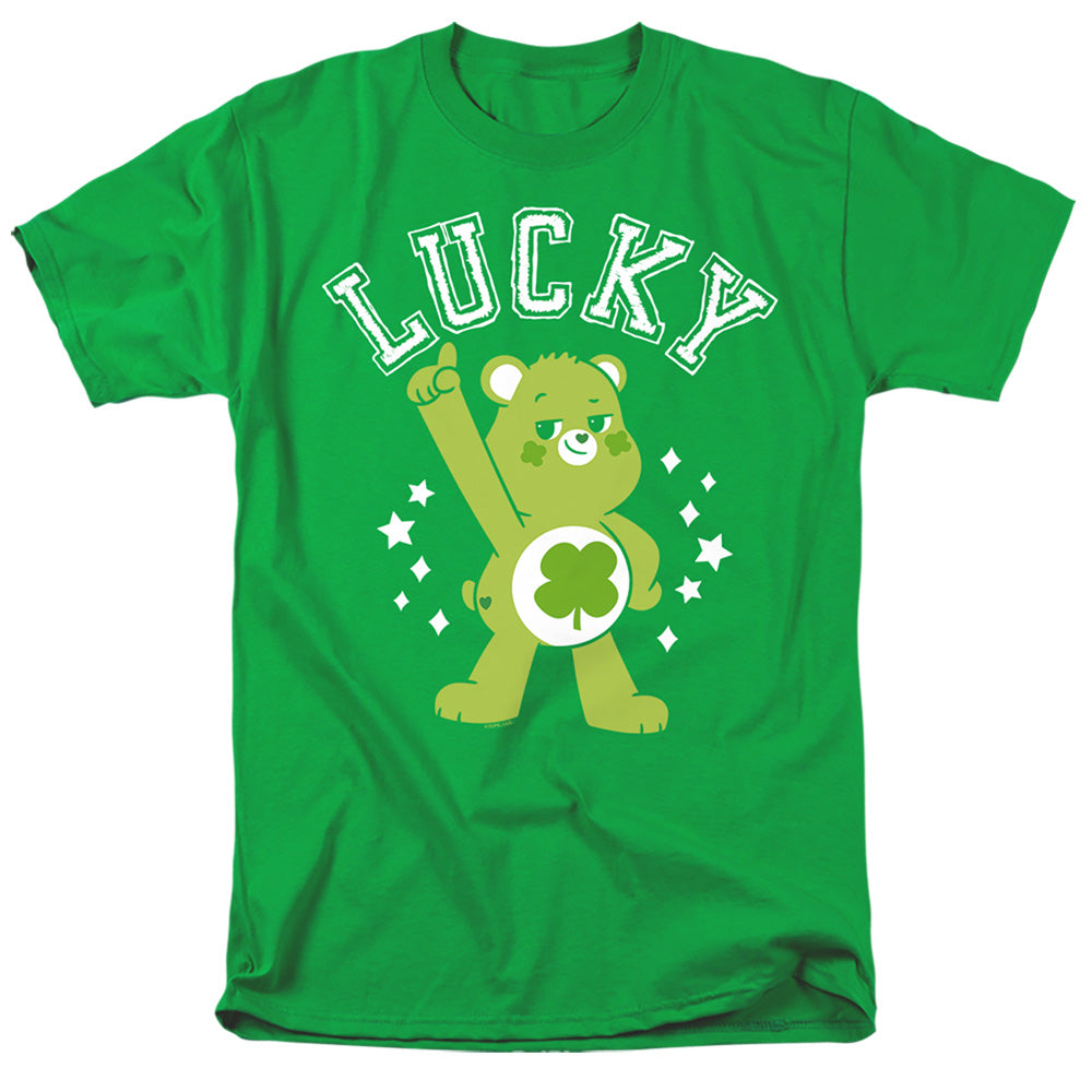 AN OFFCIALLY LICENSED CARE BEARS: UNLOCK THE MAGIC GOOD LUCK BEAR LUCKY COLLEGIATE ST. PATRICK'S DAY MEN'S REGULAR FIT T-SHIRT KELLY GREEN