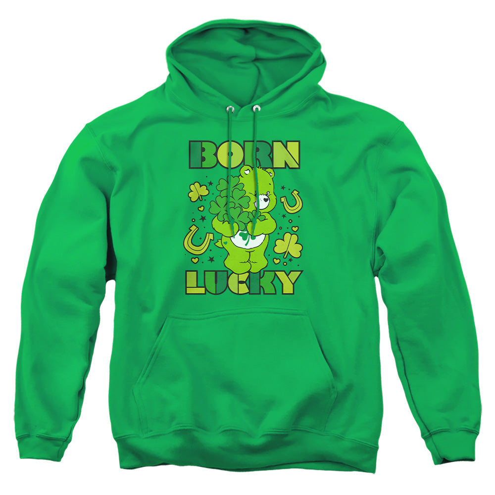 AN OFFCIALLY LICENSED CARE BEARS BORN LUCKY GOOD LUCK BEAR ST. PATRICK'S DAY ADULT UNISEX PULLOVER HOODIE KELLY GREEN