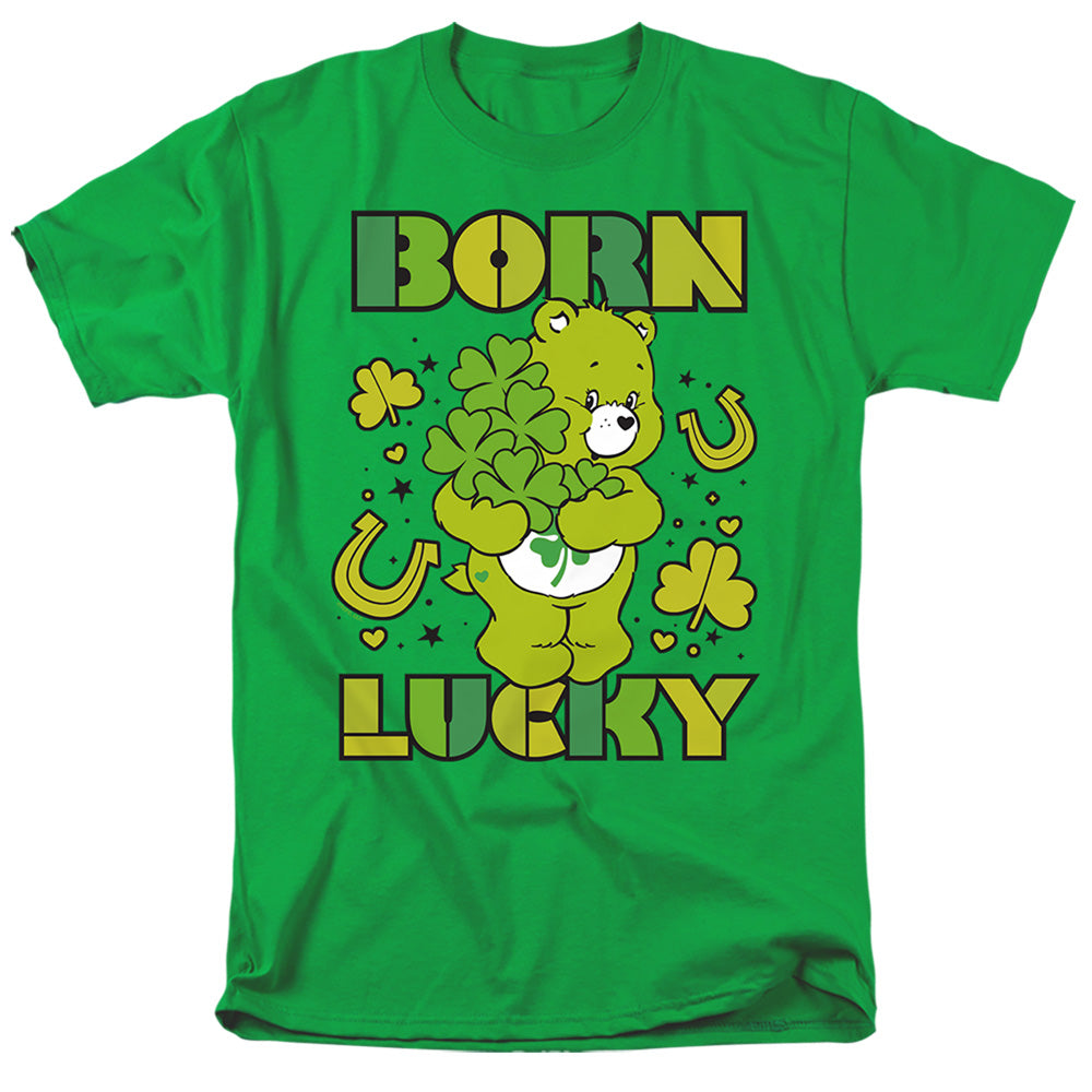 AN OFFCIALLY LICENSED CARE BEARS BORN LUCKY GOOD LUCK BEAR ST. PATRICK'S DAY MEN'S REGULAR FIT T-SHIRT KELLY GREEN