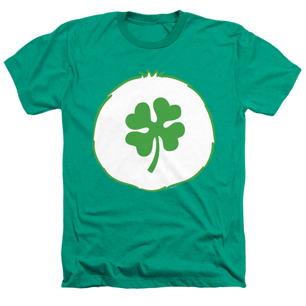 AN OFFCIALLY LICENSED CARE BEARS GOOD LUCK BELLY MEN'S HEATHER T-SHIRT KELLY GREEN