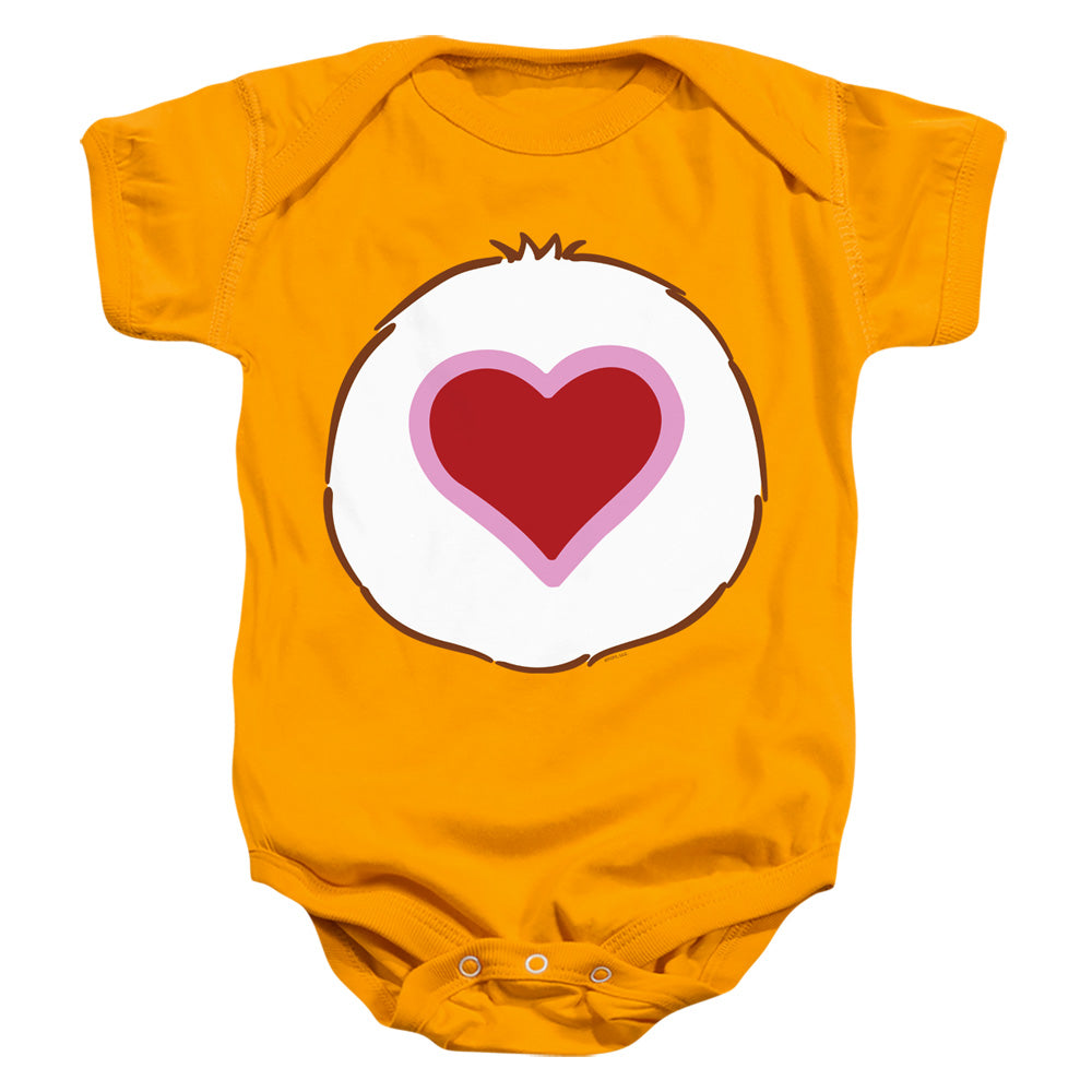 AN OFFCIALLY LICENSED CARE BEARS TENDERHEART BELLY BABY BODYSUIT GOLD