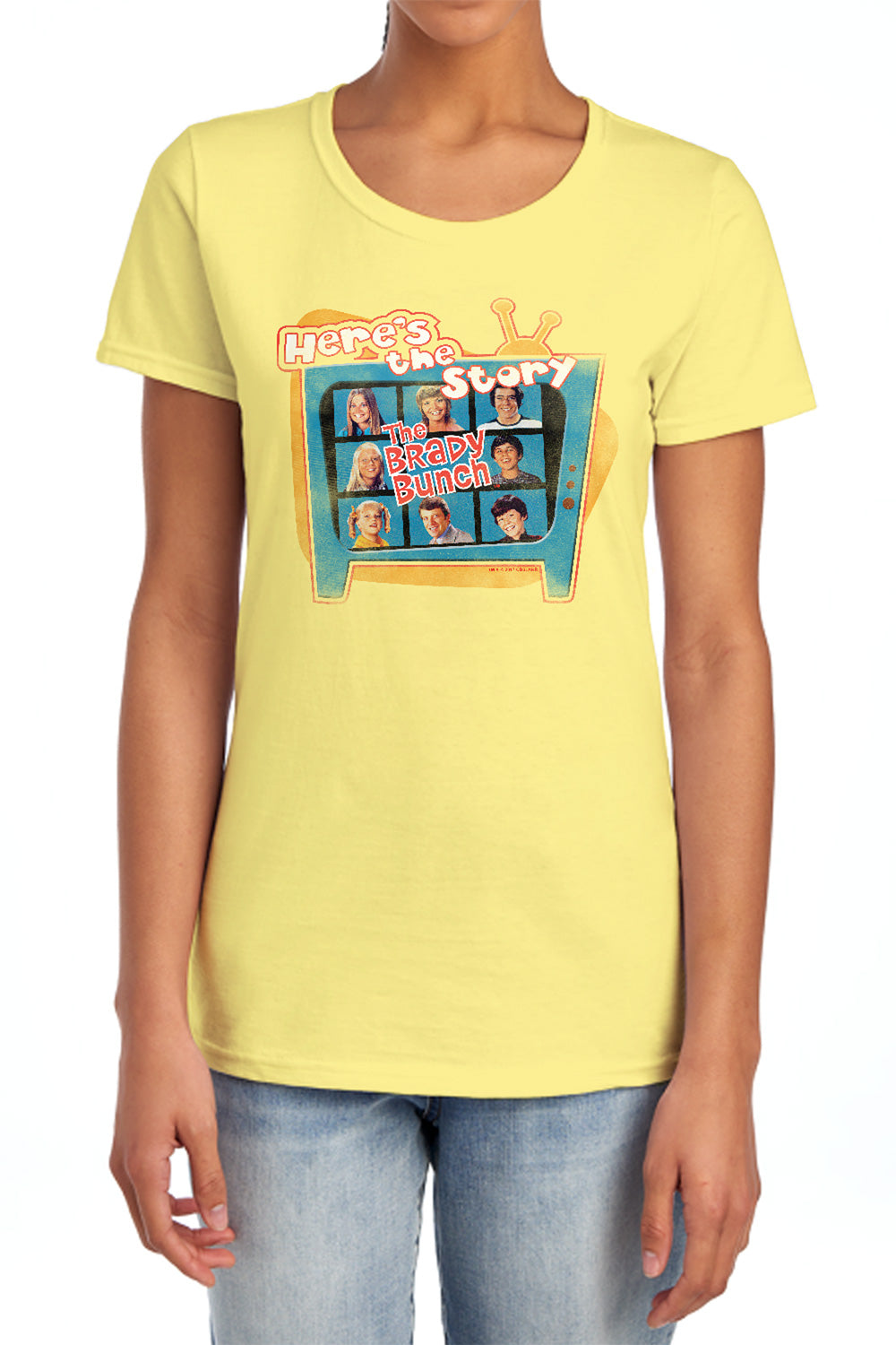 AN OFFCIALLY LICENSED BRADY BUNCH HERES THE STORY WOMEN'S REGULAR FIT T-SHIRT BANANA