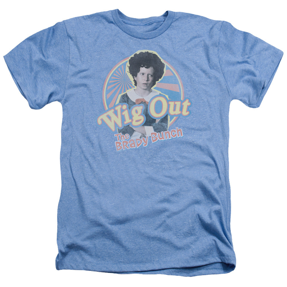 AN OFFCIALLY LICENSED BRADY BUNCH WIG OUT MEN'S HEATHER T-SHIRT LIGHT BLUE