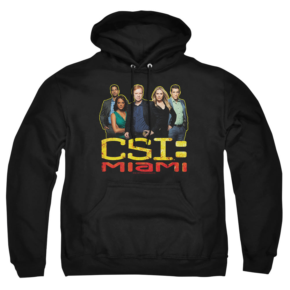 AN OFFCIALLY LICENSED CSI MIAMI THE CAST IN BLACK ADULT UNISEX PULLOVER HOODIE BLACK