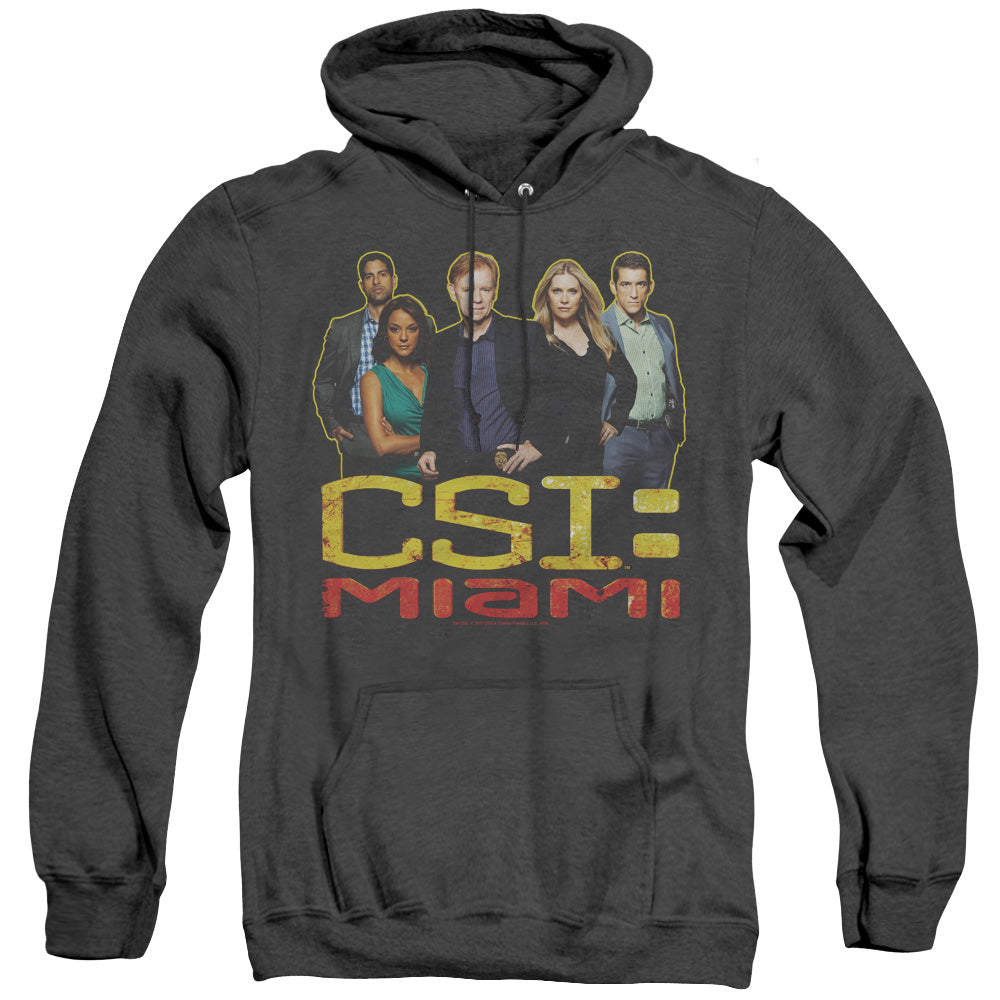 AN OFFCIALLY LICENSED CSI MIAMI THE CAST IN BLACK ADULT UNISEX HEATHER PULLOVER HOODIE BLACK