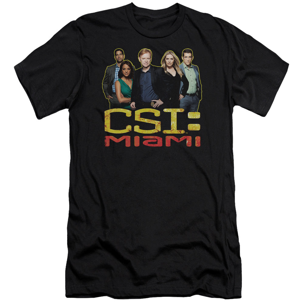 AN OFFCIALLY LICENSED CSI MIAMI THE CAST IN BLACK MEN'S PREMIUM SLIM FIT T-SHIRT BLACK