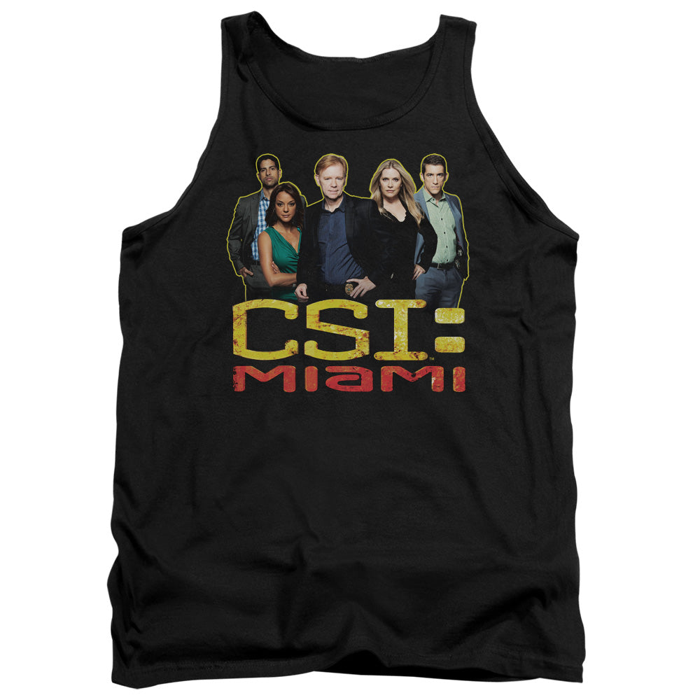 AN OFFCIALLY LICENSED CSI MIAMI THE CAST IN BLACK ADULT UNISEX TANK TOP BLACK