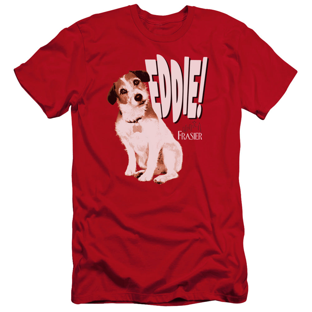 AN OFFCIALLY LICENSED FRASIER EDDIE MEN'S PREMIUM SLIM FIT T-SHIRT RED