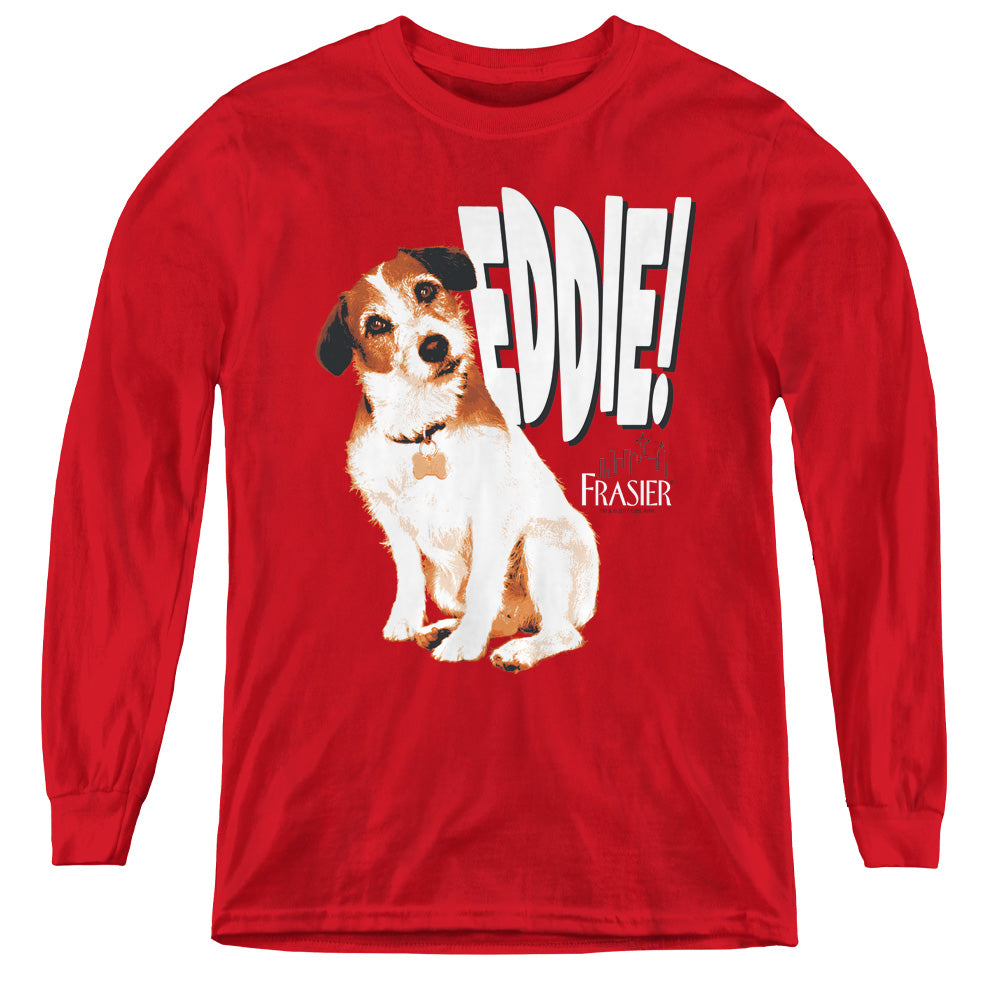 AN OFFCIALLY LICENSED FRASIER EDDIE YOUTH LONG SLEEVE T-SHIRT RED