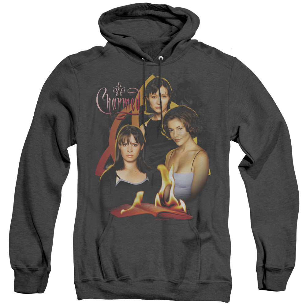 AN OFFCIALLY LICENSED CHARMED ORIGINAL THREE ADULT UNISEX HEATHER PULLOVER HOODIE BLACK